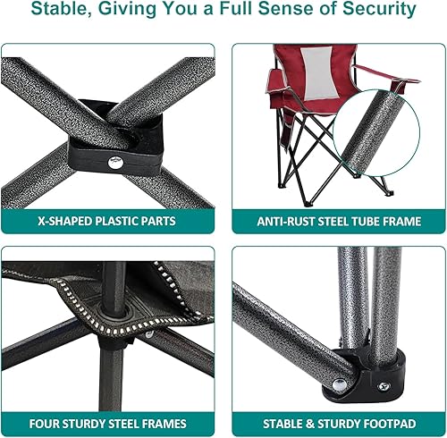 Miniatura 6 de Silla de camping plegable para exteriores con soporte para tazas, bolsa de almacenamiento, pies grandes antideslizantes, capacidad de 325 libras,