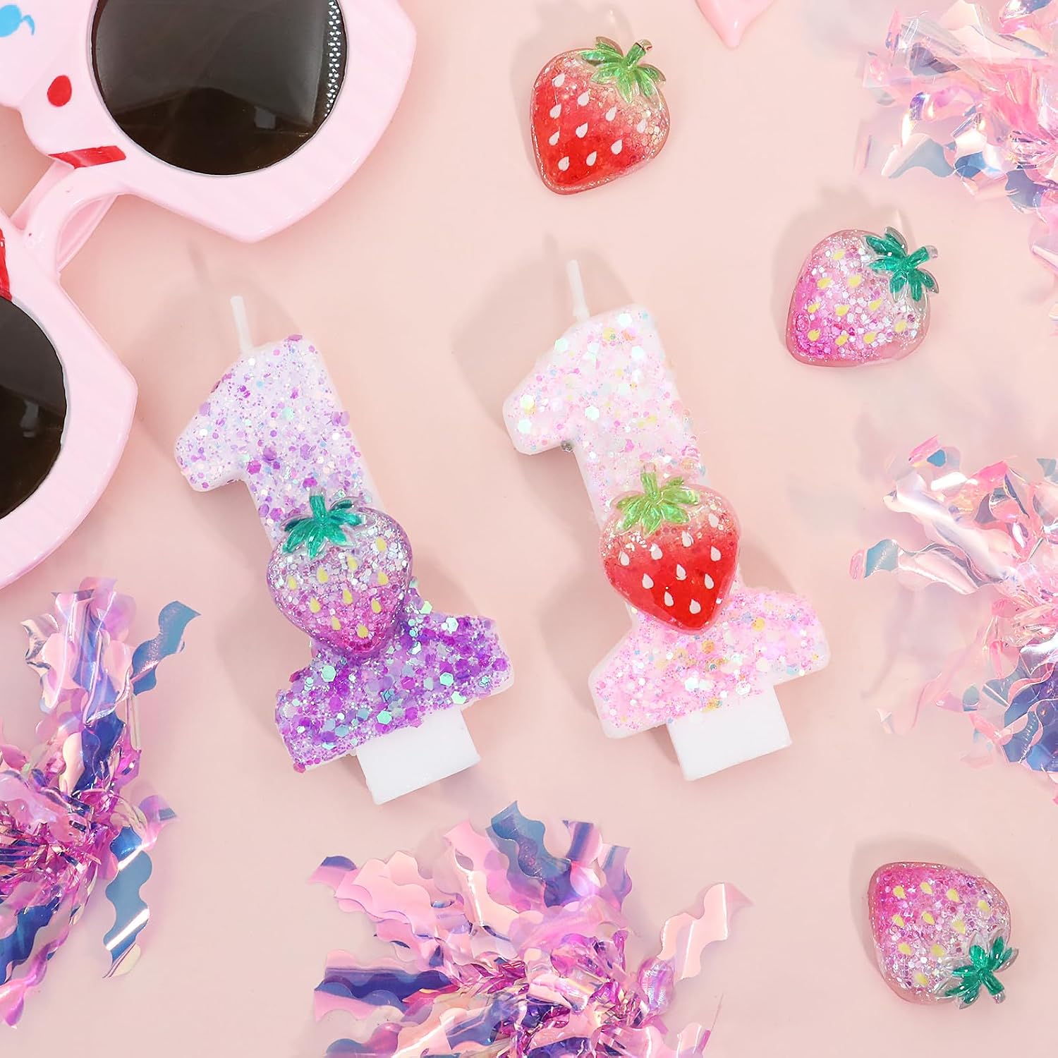 Pink Strawberry Number 1 Candle for Berry First Birthday Decor
