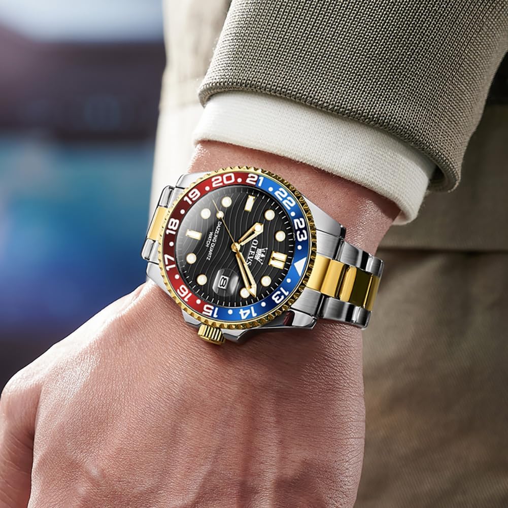 OLEVS Watch Men Luxury Big Face Dress Easy Read Mens Watches with Date Waterproof Luminous Stainless Steel Watches for Men Business Fashion Analog Quartz Men's Wrist Watches Rotatable Bezel Men Watch - Image 7