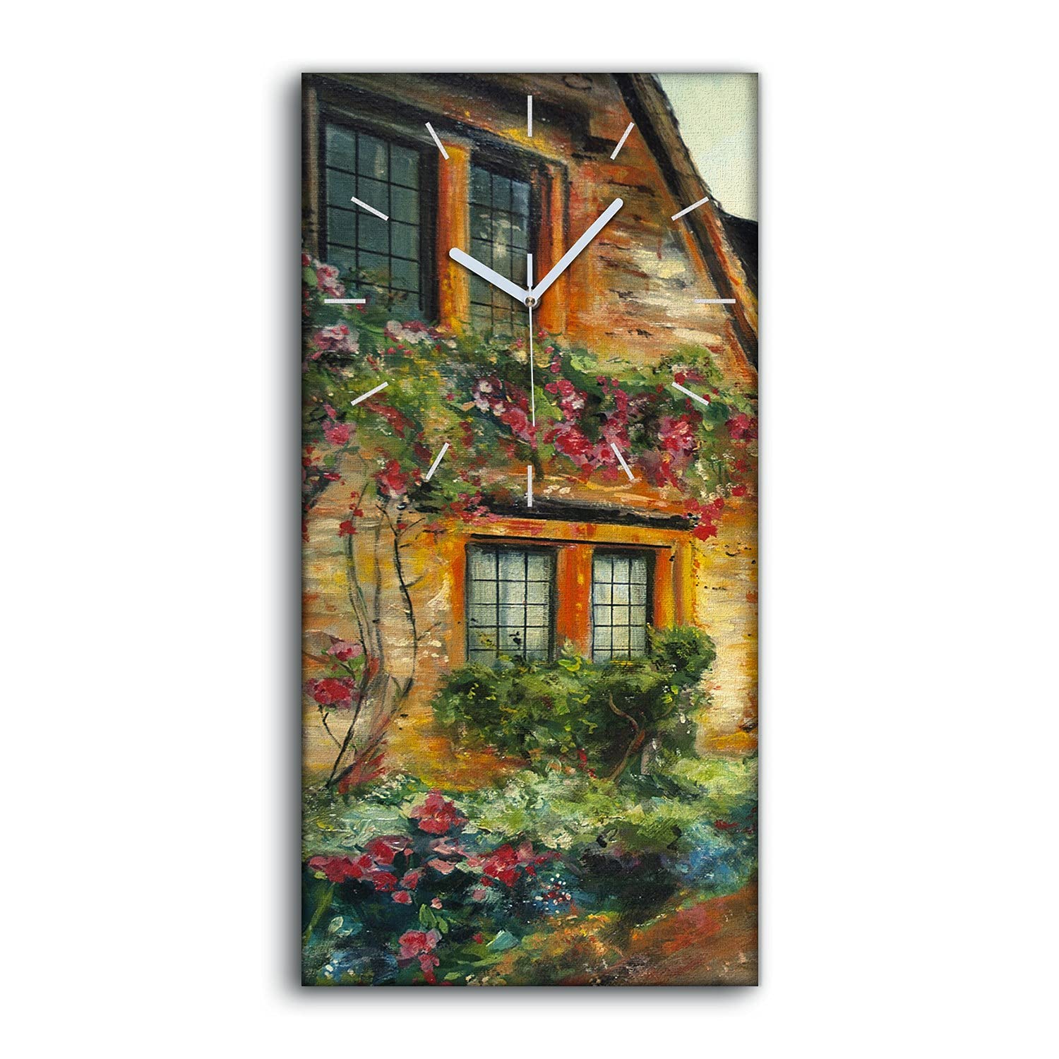 Horloge sur Toile Mains Blanches sans Tic-Tac Tableau Mural Village Coloré