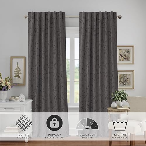 Miniatura 3 de Elrene Home Fashions Mia - Cortina opaca para ventana de jacquard, 52 x 95 pulgadas (1 panel), color gris