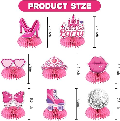 Miniatura 3 de Centros de mesa de panal de abeja, 8 piezas de centro de mesa de panal de princesa rosa intenso, discoteca rosa, decoración de despedida de soltera,