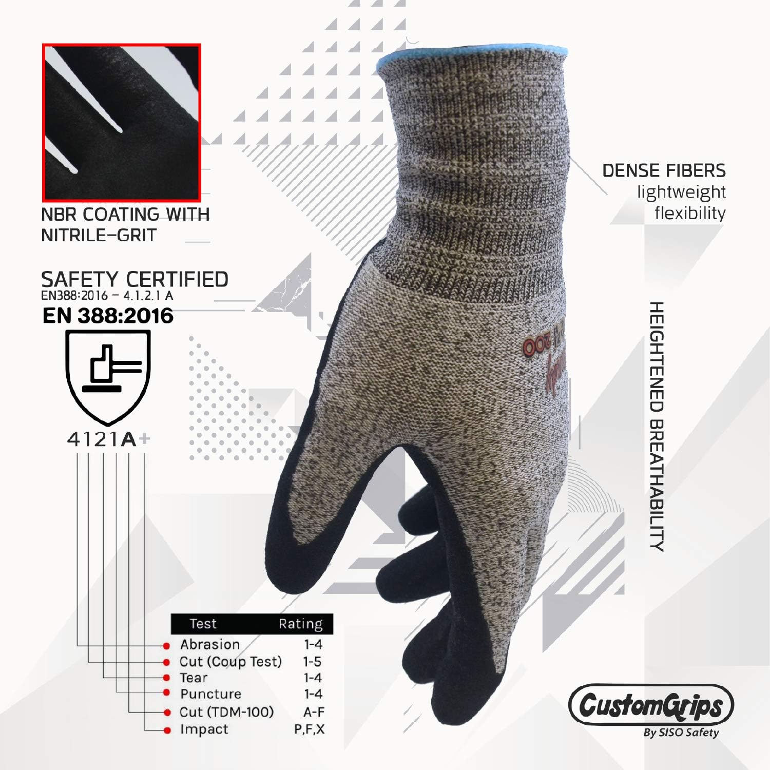 CustomGrips By SISO Safety Exclusive U50 Level 4 Cut Resistant Gloves, Black, Medium, 10 Pairs - Image 3