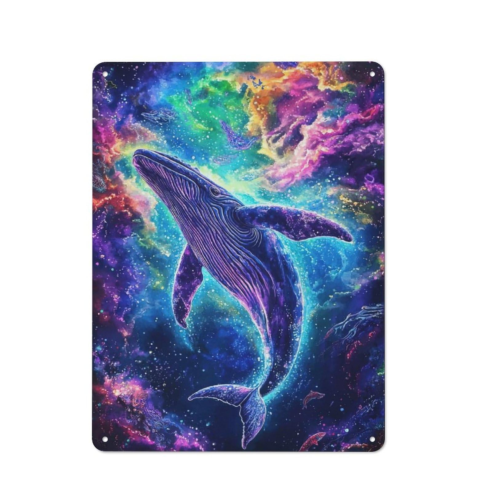 Junmoney Whale In Space Tin Sign With Design 40X30cm, Garage Style Garage Wall Decor For Garage, Hobby Room, Office Or Man Cave