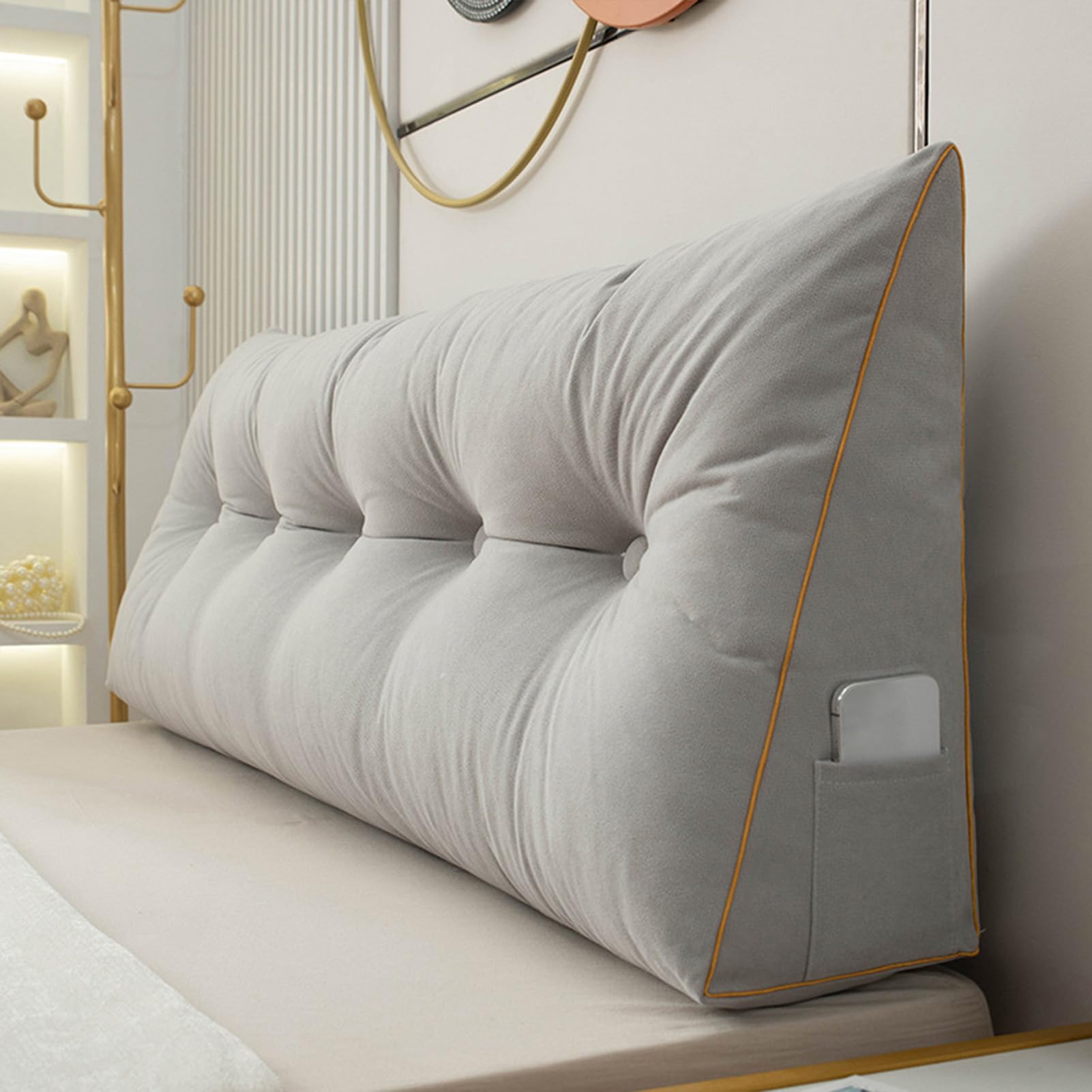 GYCF Triangular Headboard Pillow Wedge Pillow Soft Large Comfy Reading Pillows for Beds Sofas Back Lumbar Bolster Support Pillow Bedroom Wedge Cushions,Grey,120 * 50 * 20CM