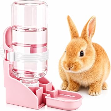 Rypet Rabbit Water Bottle No Drip - 17oz Hanging Water Fountain Automatic Dispenser Pet Cage Water Feeder for Bunny Chinchilla Guinea Pig Hedgehog Ferret Pink