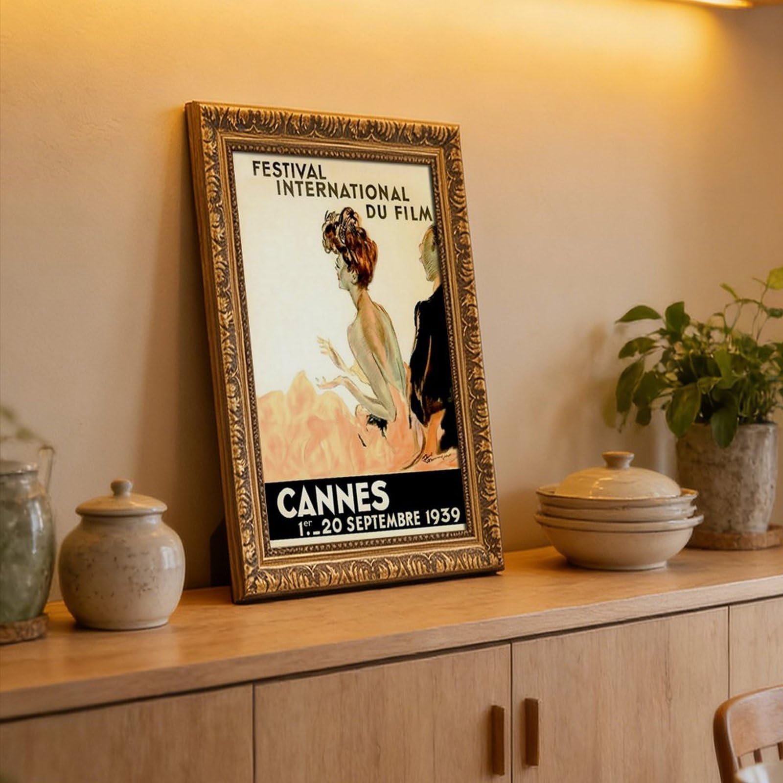 WCYB Festival International Du Film Fest 1939 Cannes Movie Fashion Couple Vintage Poster Stampe Canvas Deco Dipinti Wall Art Hangable Frame 20,3 cm L x 30,5 cm W