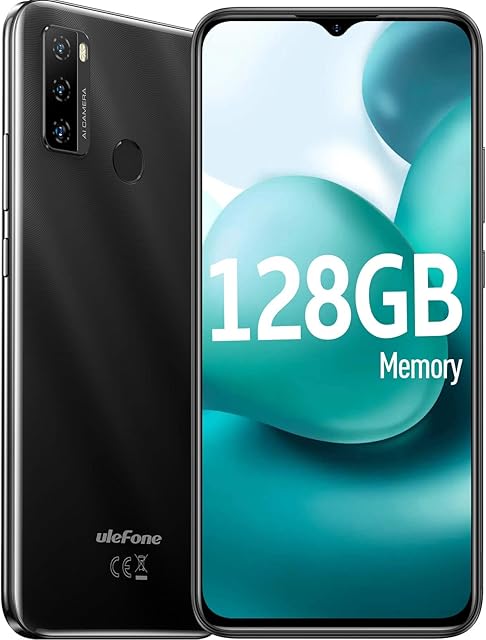 Ulefone Note 10P Mobile Phones SIM Free Smartphone Unlocked Phone Android 11 3GB+128GB/128GB Extension 6.52" HD+ 5500mAh 13MP+8MP 4G Dual SIM Fingerprint unlock Face ID GPS, UK Version - Black