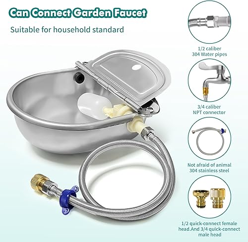 Miniatura 2 de Dispensador automático de agua para perros, cuenco automático de agua para caballos con 2 válvulas de flotador, acero inoxidable 304, dispensador