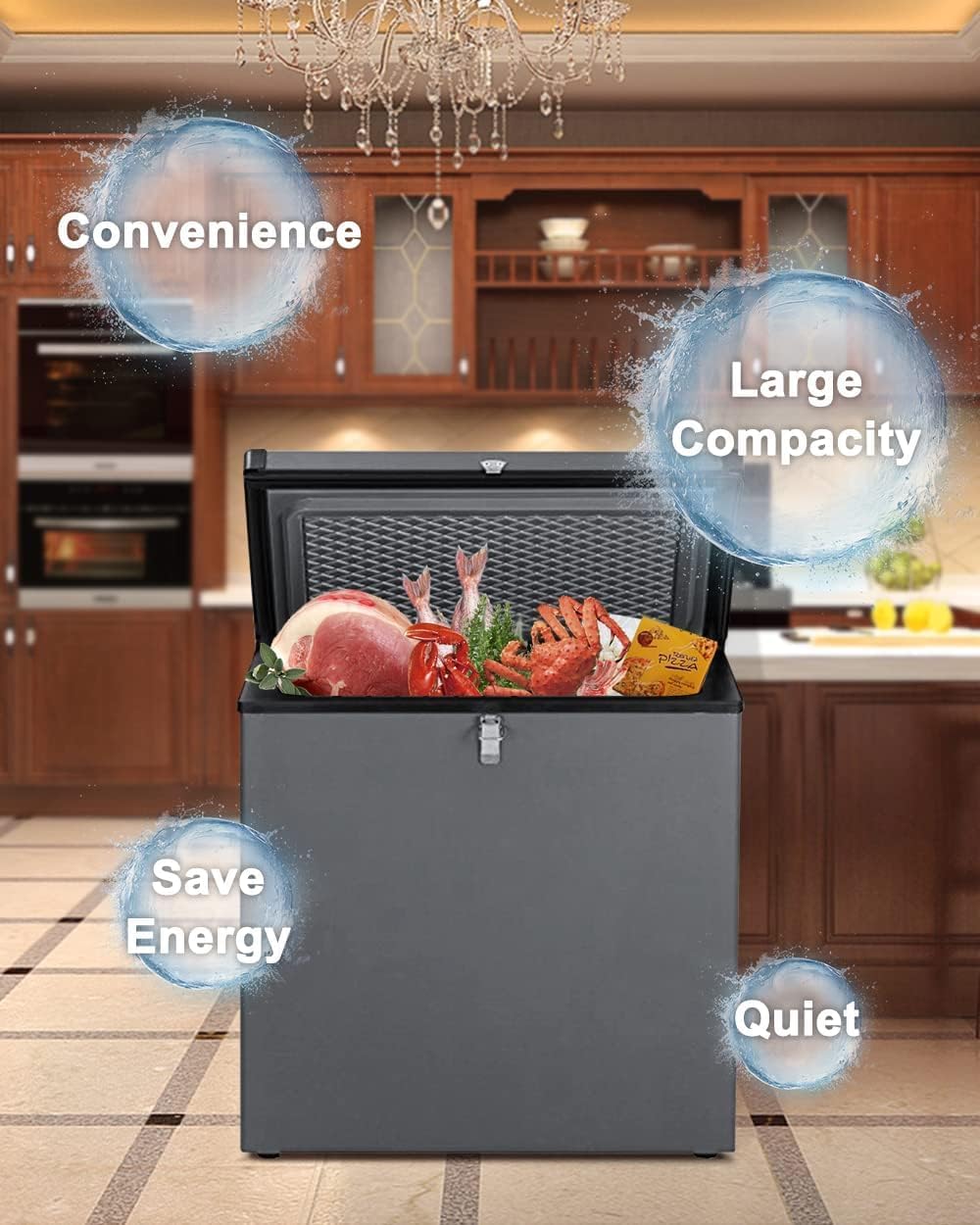 Propane Chest Freezer off grid 2.4 Cu.Ft. Compact Deep Freezer/Fridge with Lock 110V/12V/Gas Refrigerator 3 Way RV Chest Fridge for Camper Outdoor Black