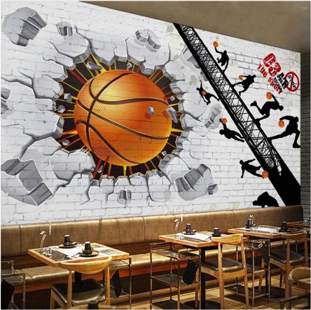 Mural Art Deco wallpaperCustom 3D Wallpaper Modern White Brick Wall Basketball Retro Bar Cafe Restaurant Background Wall Papers Papel De Parede Frescoes