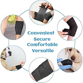 6 Rolls Elastic Self Adhesive Bandage Wrap 4 Inch, Breathable Non Woven Cohesive Bandage, Vet Wrap for Dogs, Ankle Sprains Swelling Medical First Aid Tape, Sports Athletic Tape Black
