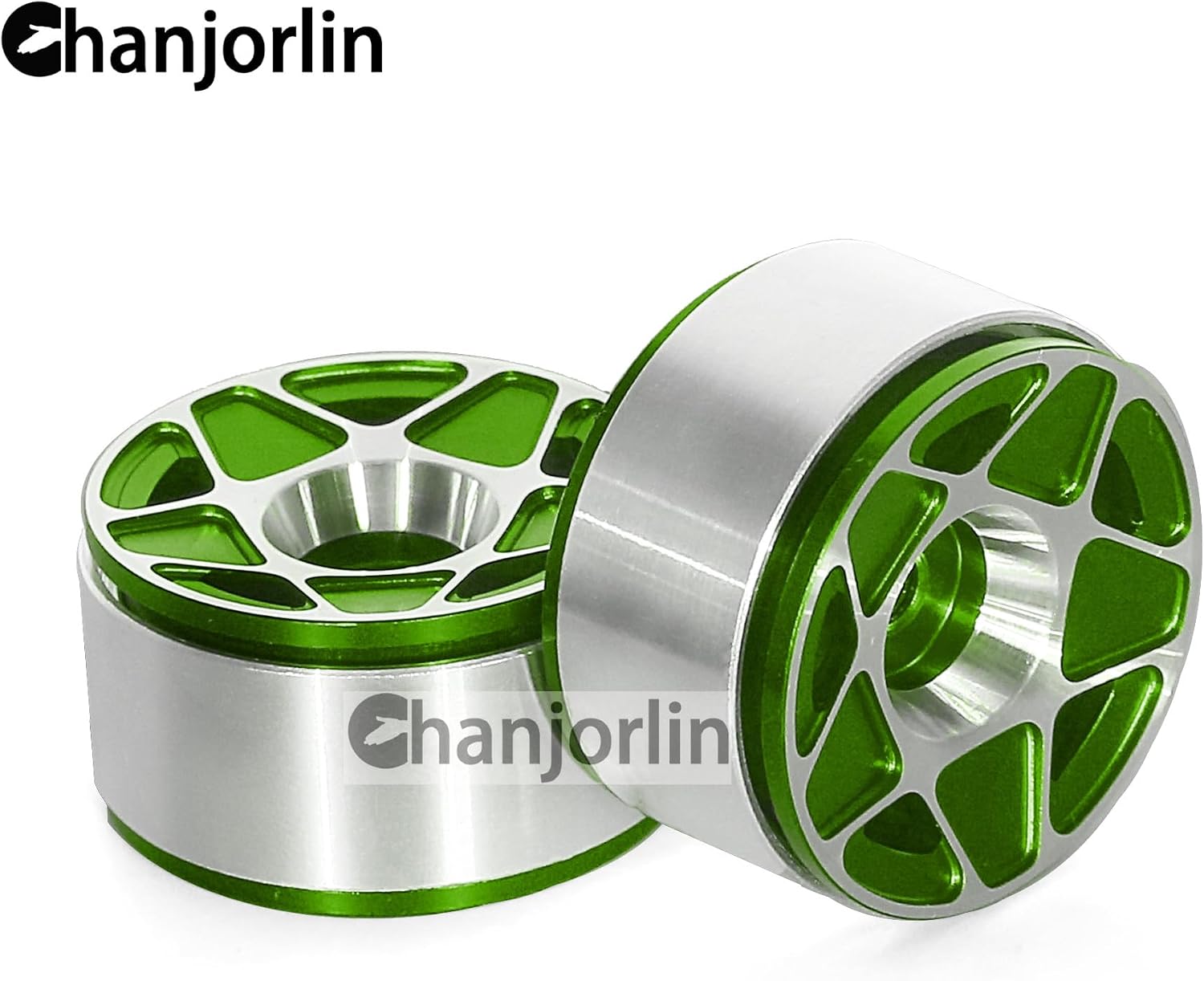 1.0 RC Beadlock Wheels Rims 12mm Hex 1/24 1/18 Aluminum Alloy Mud Slingers Hubs for 1:24 1:18 Rock Crawler Car Axial SCX24 FMS AX24 FCX18 FCX24 TRX4M 1.0" Tires 4PCS (Green)