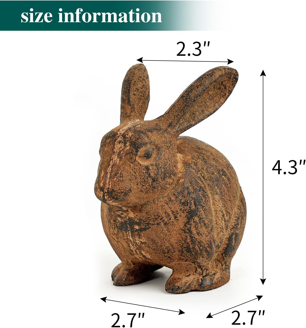 Sungmor Cast Iron Rabbit Statue, Vintage Animal Collection Figurines, Home Office Table Decor, Paperweight, Doorstop, Garden Lawn Cute Ornament, Rust Finish - Image 6