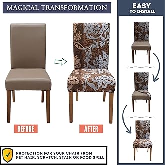 SPRINGRICO Chair Covers for Dining Room Set of 4, Stretch Dining Chair Cover, Washable Spandex Kitchen Parsons Chair Slipcovers, Removable Seat Protector for Home or Party (4 Pack, Floral BROWN1)