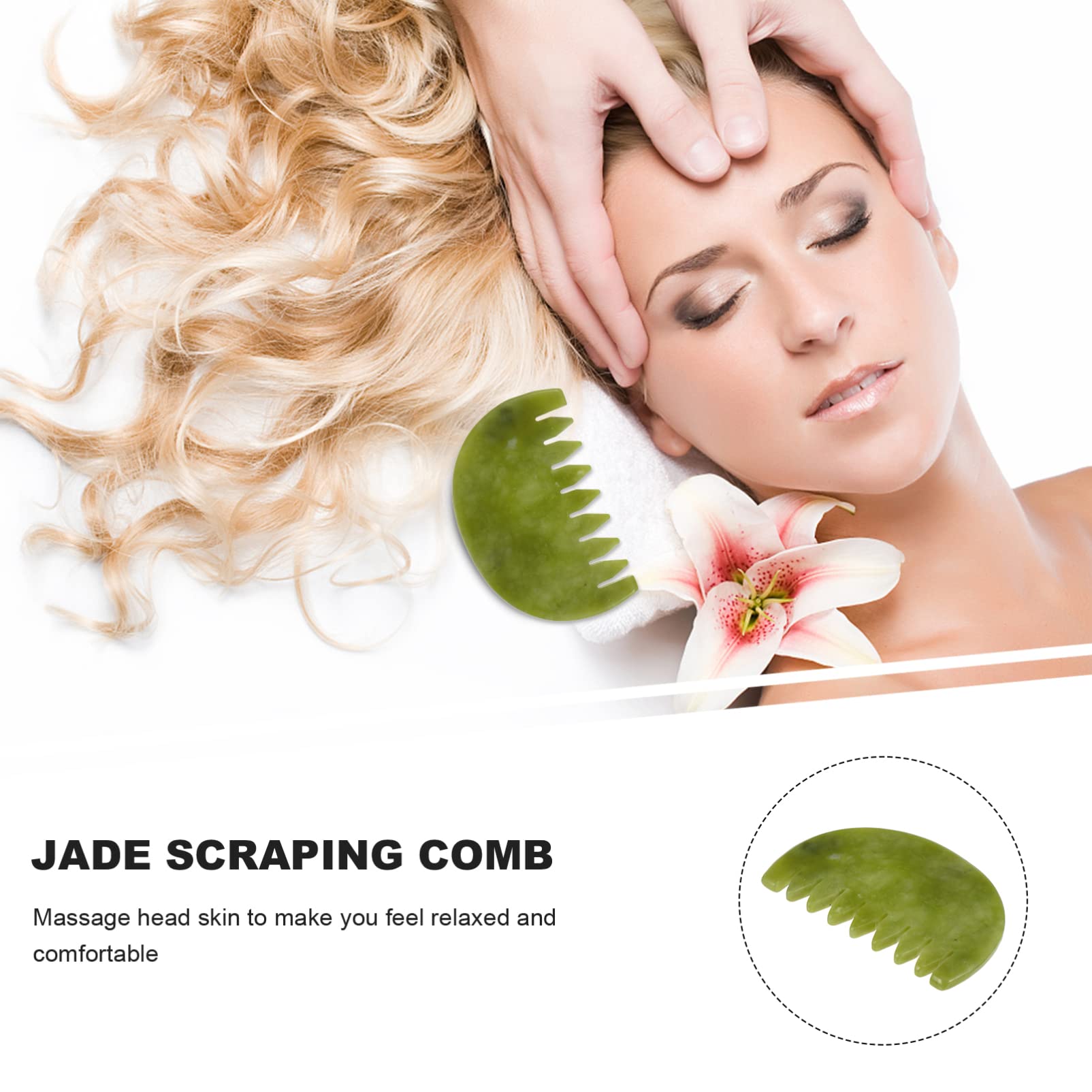 LALAFINA 3piezas Jade Stone Scraping Comb Para Masaje El Cabelludo Herramienta De Gua Natural Para Relajación y Masaje y Cuidado Personal