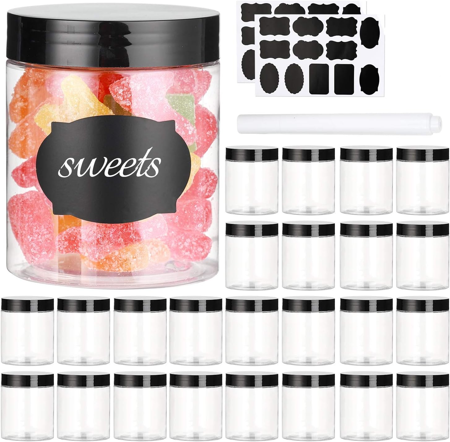 Dabacc 8 OZ Plastic Jars with Lids, 24 Pack Clear Plastic Slime Containers for Kitchen and Household Food Storage of Dry Goods, Creams and More, BPA Free