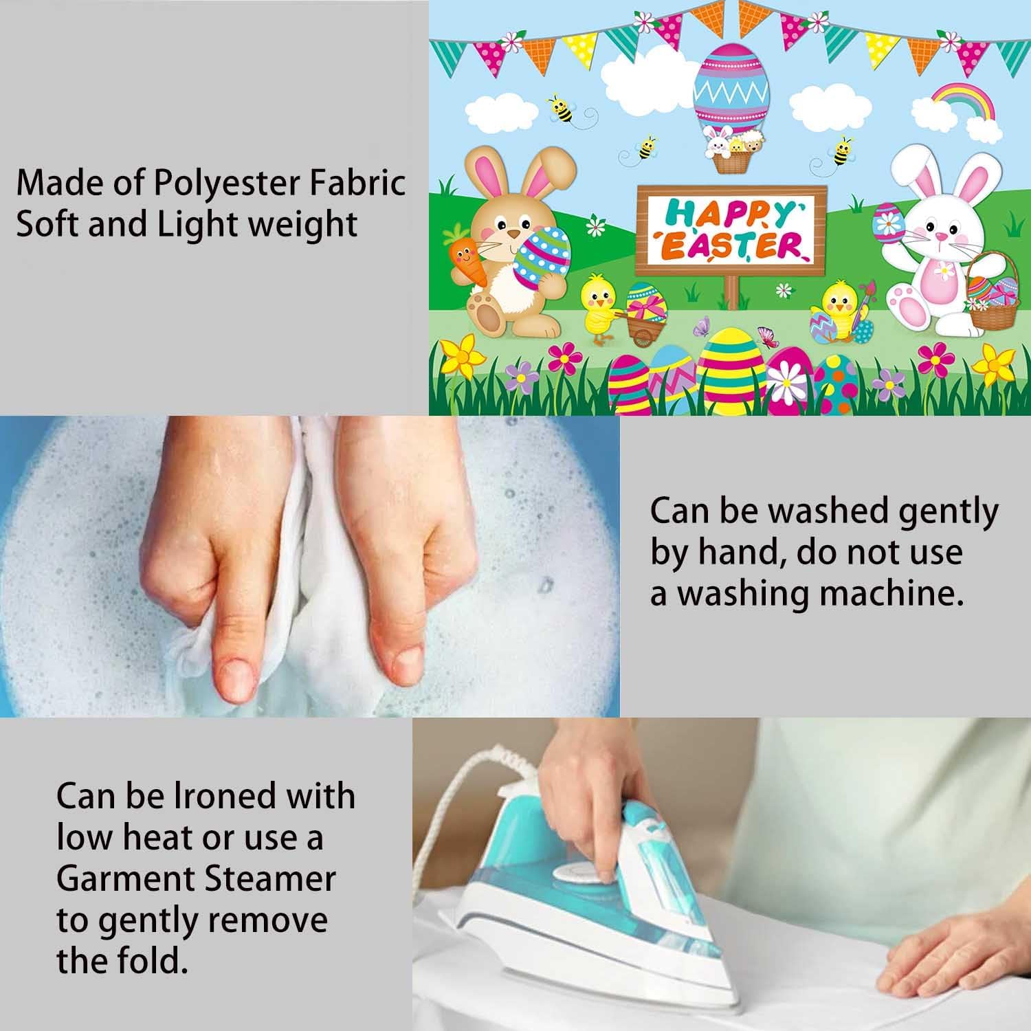 Happy Easter Banner Backdrop for Photography Spring Easter Party Decorations for Kids Colorful Eggs Rabbits Bunny Birthday Background Fabric Wall Decor Indoor Outdoor 5x3ft