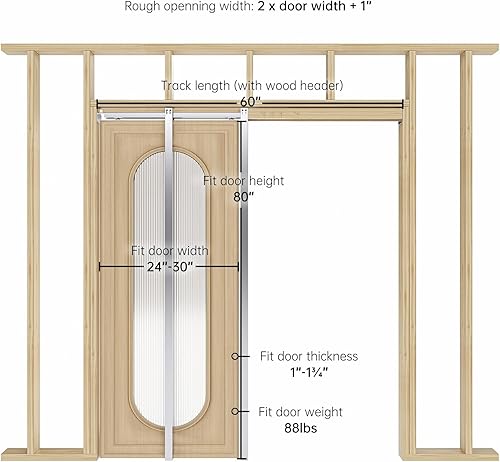 Miniatura 6 de EaseLife Kit de marco de puerta de bolsillo de 30 x 80 pulgadas con mecanismo de cierre suave de dos vías para pared de pernos de 2 x 4, herrajes