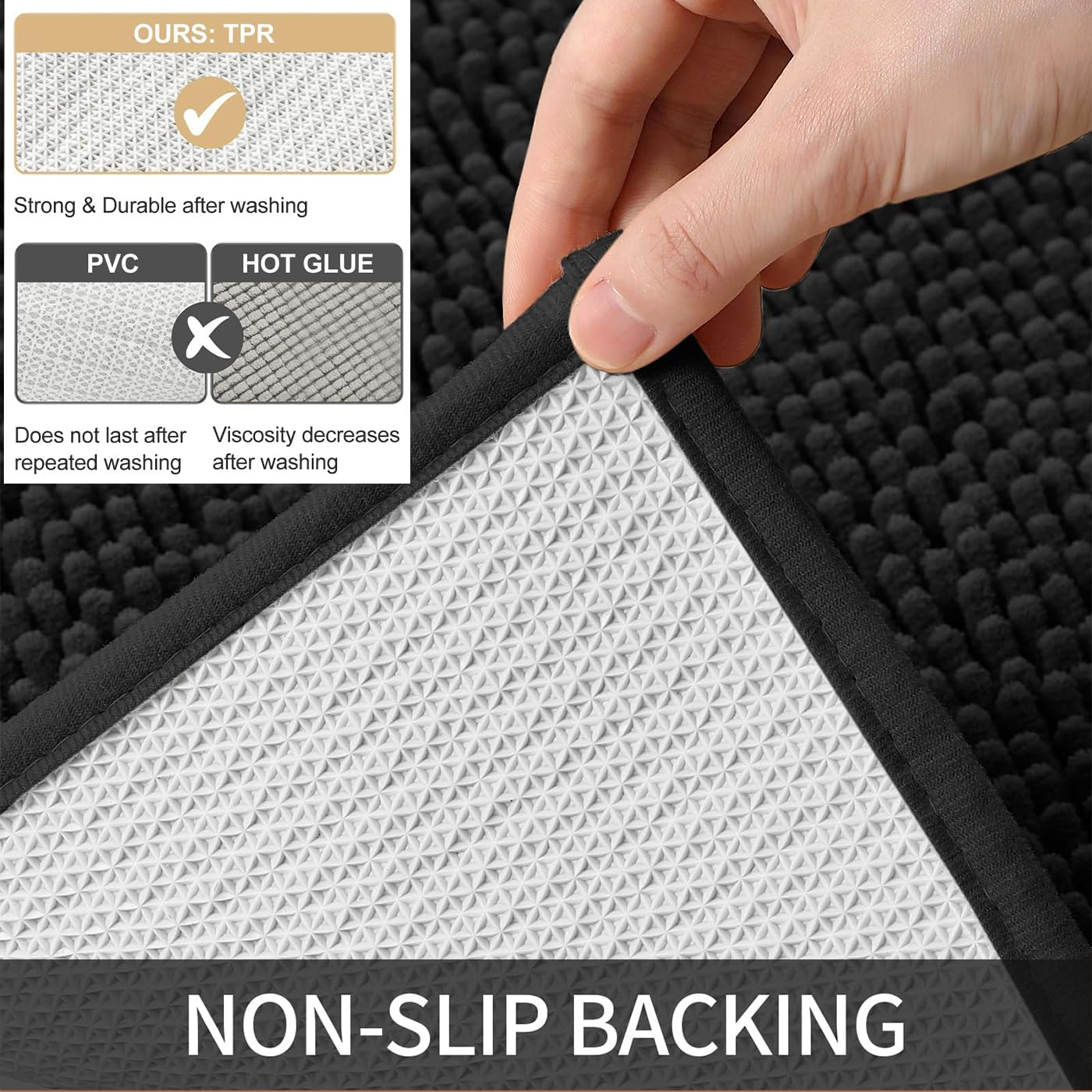 Bathroom Rugs 32x20, Extra Soft Absorbent Chenille Bath Rugs, Non-Slip, Dry Quickly, Machine Washable, Bath Mats for Bathroom Floor, Tub and Shower, Black