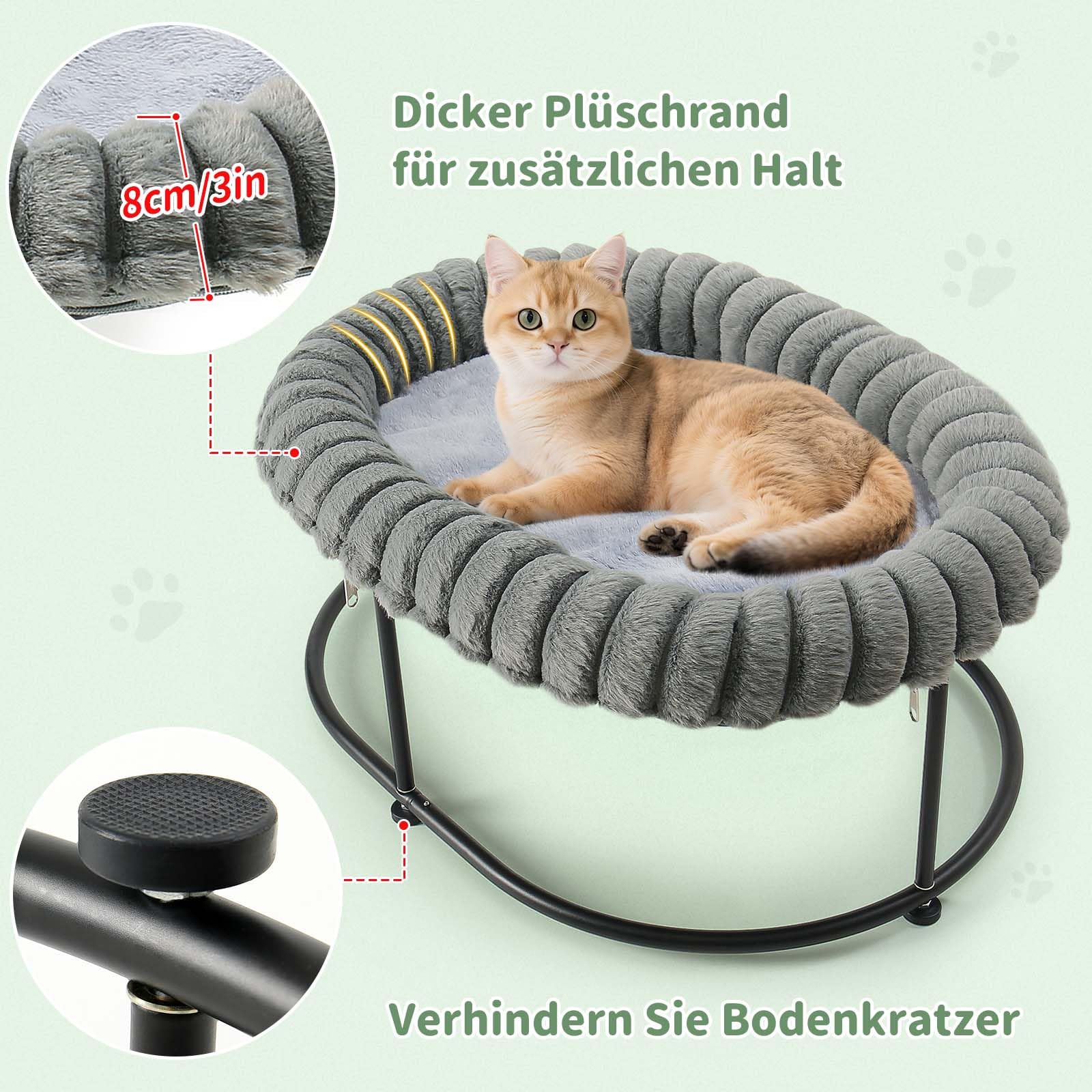 GUUSII HOME Erhöhtes Katzenbett katzenhängematte für Große Katzen Bett Katzenliege Kätzchen Hängematte Katzensofa Hohes Welpenbett Couch mit Robust Metallrahmen Waschbares Kissen 58.5*43*21 cm (Grau)