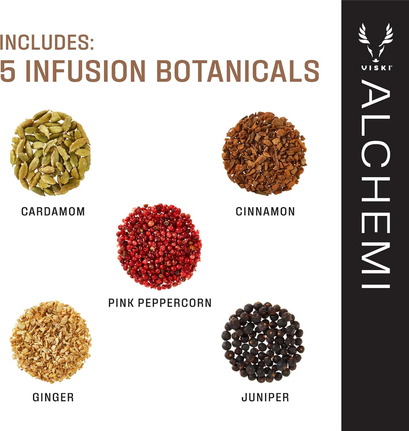 Viski Alchemi Spirit Infusion Kit, Infuse Liquor, Gin, Vodka, Whiskey, Rum, Tequila with Stainless Steel Infuser, Customize Craft Cocktails, Home Bartending, Bar Cart Accessories, Bar Gifts