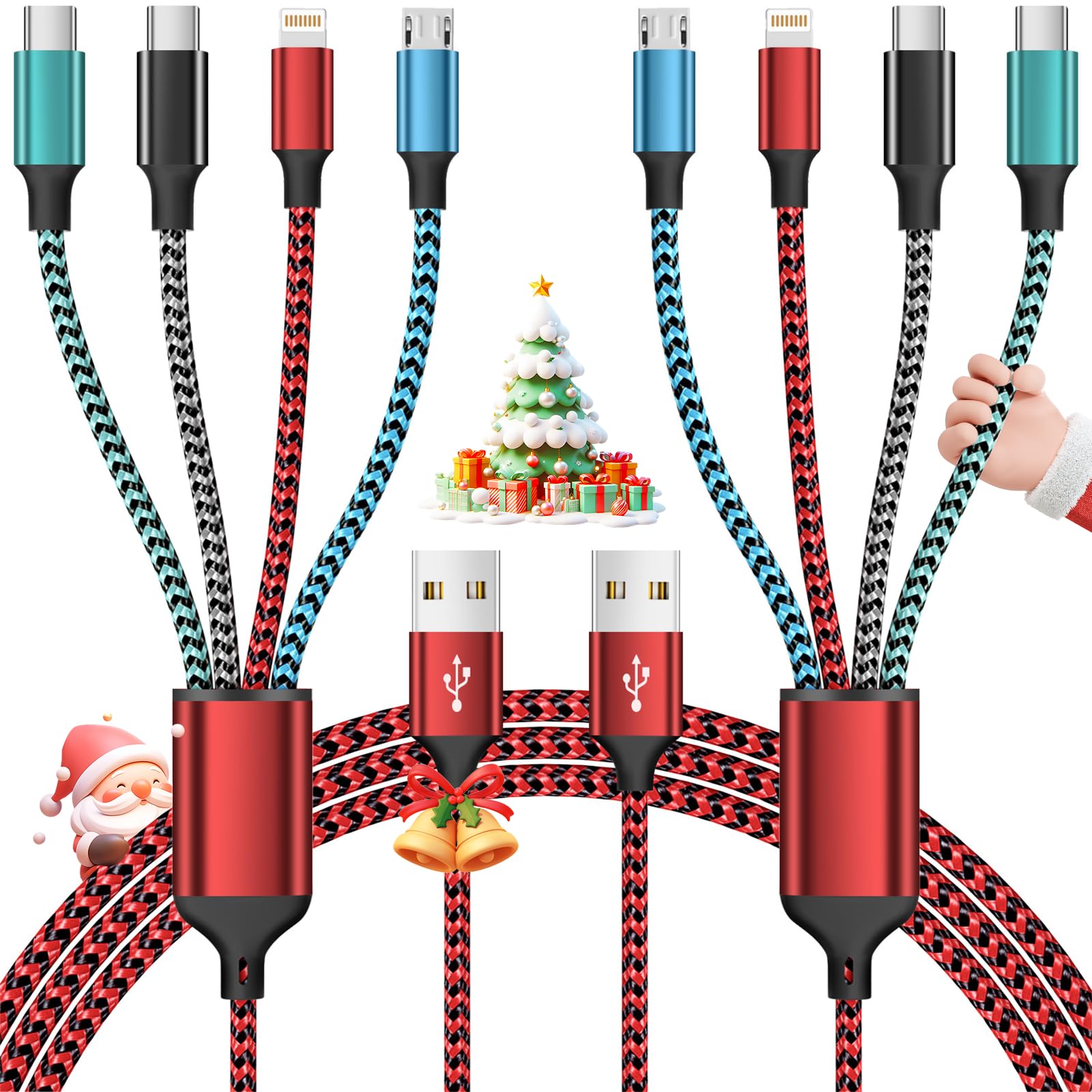 Cavo di ricarica multiplo 4 in 1, cavo di ricarica in nylon intrecciato, cavo multi caricatore con IP/tipo C/porta micro USB per iPhone16/15/telefoni cellulari/pad e altro (2 pezzi, 1,5 m)