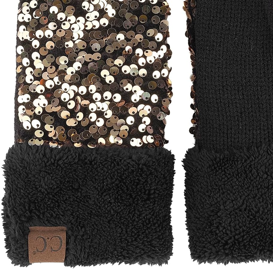 C.C Sequin Mittens For Women - Stretchable Soft Warm Cold weather Winter Gloves