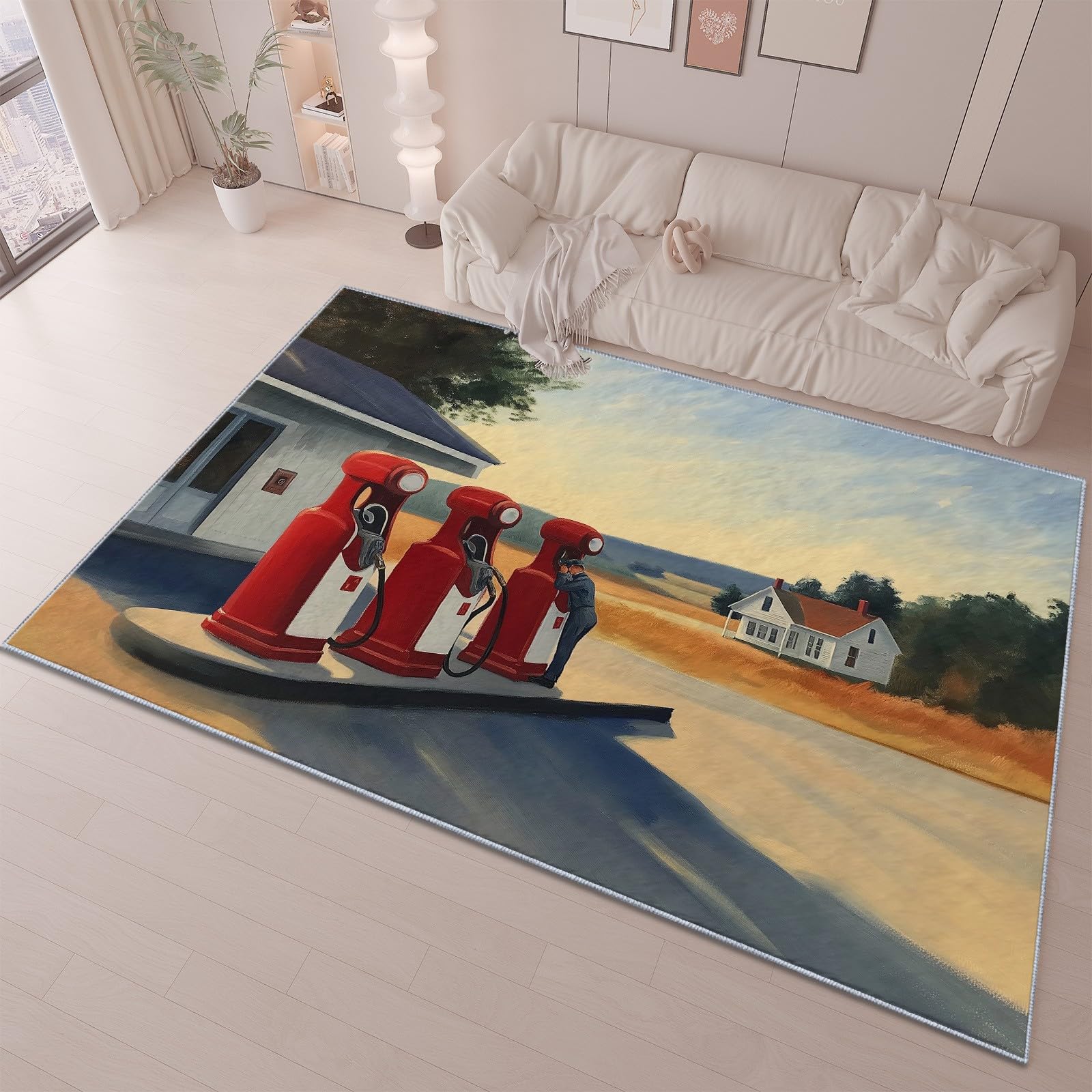 Styl obrazu olejnego, dywan na stację benzynową, 160 x 230 cm, nadruk, antypoślizgowy, można prać w pralce, dywan, miękki, odporny na blaknięcie, brązowy, do salonu, sypialni, mata dekoracyjna
