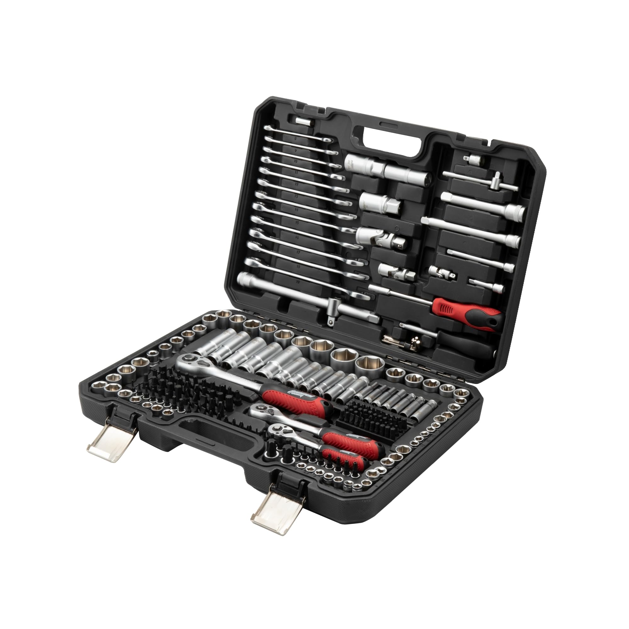 Tucool - Set di 216 chiavi a bussola CR-V trattate termicamente, attacco da 1/4" e 3/8", cricchetto a sgancio rapido a 72 denti, strumenti professionali per riparazioni automobilistiche per meccanici