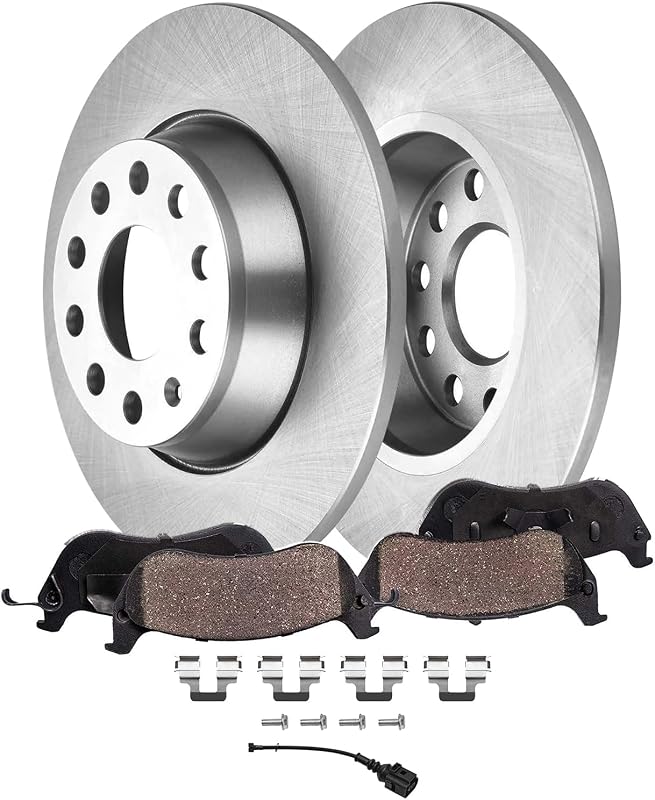 Kit de freios traseiros Detroit Axle com discos de 282 mm e pastilhas cerâmicas para Volkswagen e Audi – Conjunto com 2 discos e 2 pastilhas