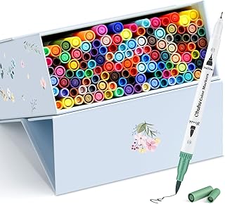 Ohuhu Markers for Adult Coloring Books: 120 Colors Coloring Markers Dual Tips Fine & Brush Pens Water-Based Art Markers for Kids Adults Drawing Sketching Bullet Journal Non-bleeding - Maui - White