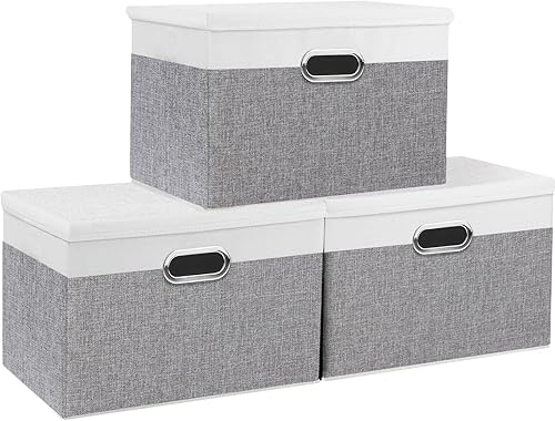 Miniatura 1 de Yawinhe USNK066WGX-3 - Caja de almacenamiento plegable (paquete de 3 unidades), con tapas y 4 asas, para ropa, organizadores de armario y