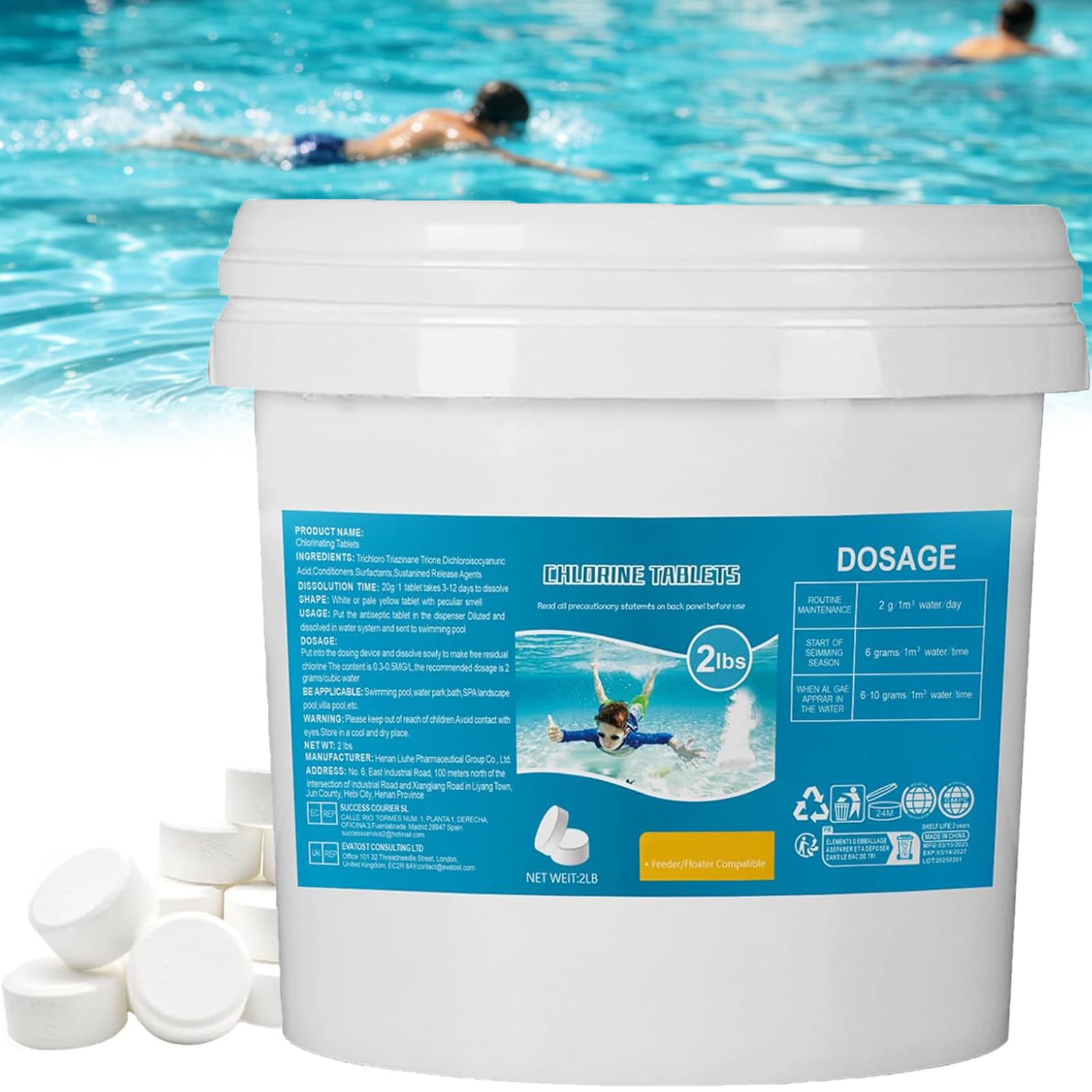 Swimming Pool Cleaning Tablets 2lb, Multifunction Chlorine Tablets 1 inch, Keep Water Clean Enjoy and Shower, Suitable for Swimming Pools Spas and Hot Tubs Fountain