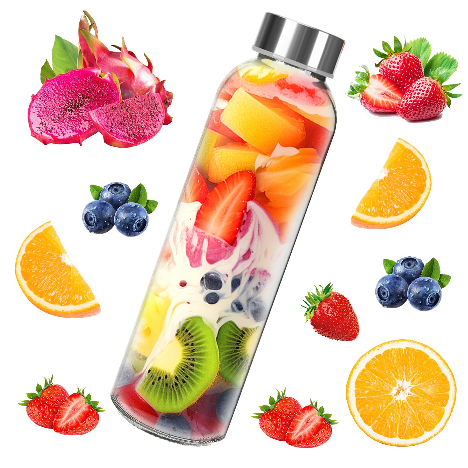 Bouteille d'Eau en Verre Réutilisable Bouchon Bambou - 500ml