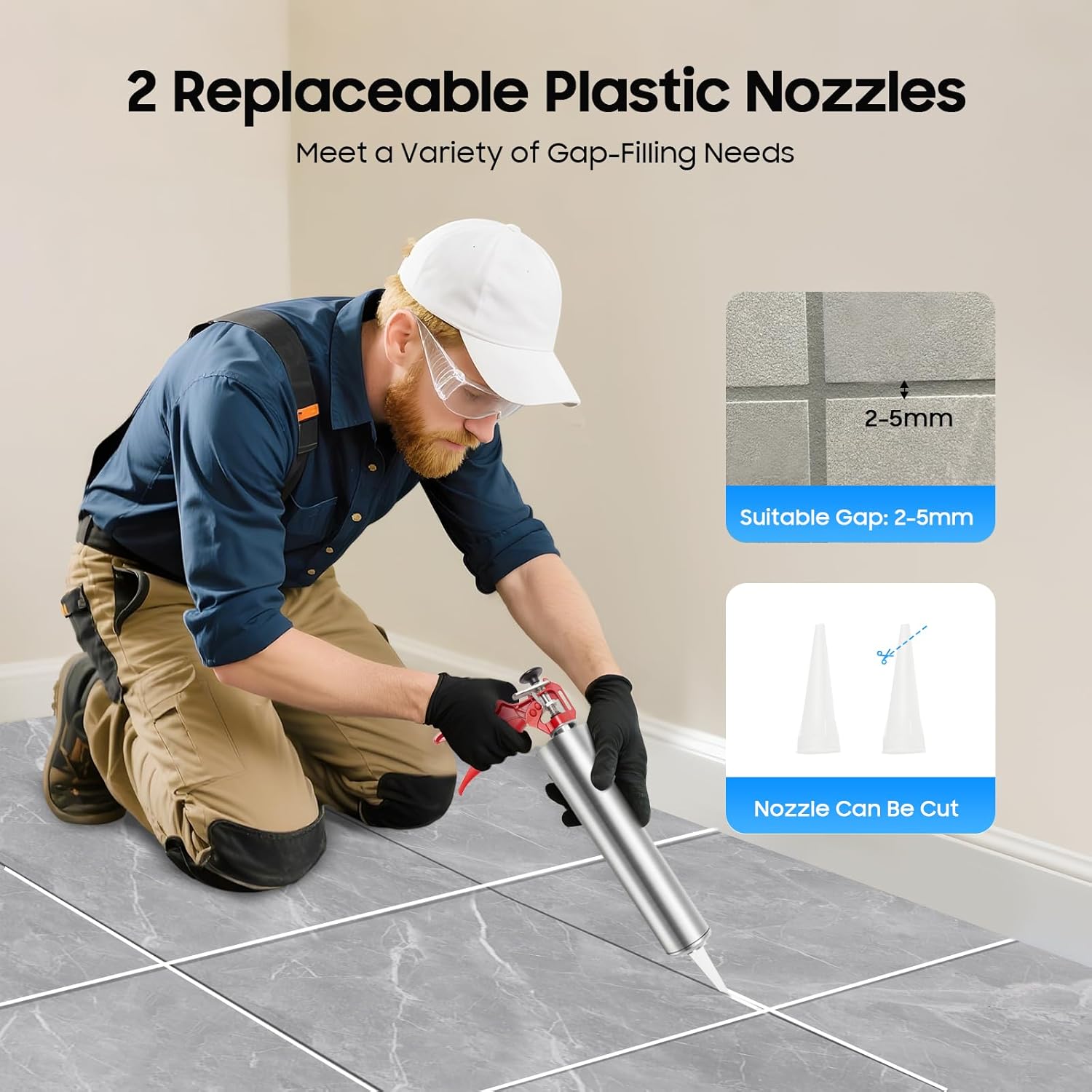 Mortar Pointing Grouting Gun, Mortar Sprayer Applicator Stainless Steel Cement Caulking Gun Cement Caulking Pump with 3 Nozzle