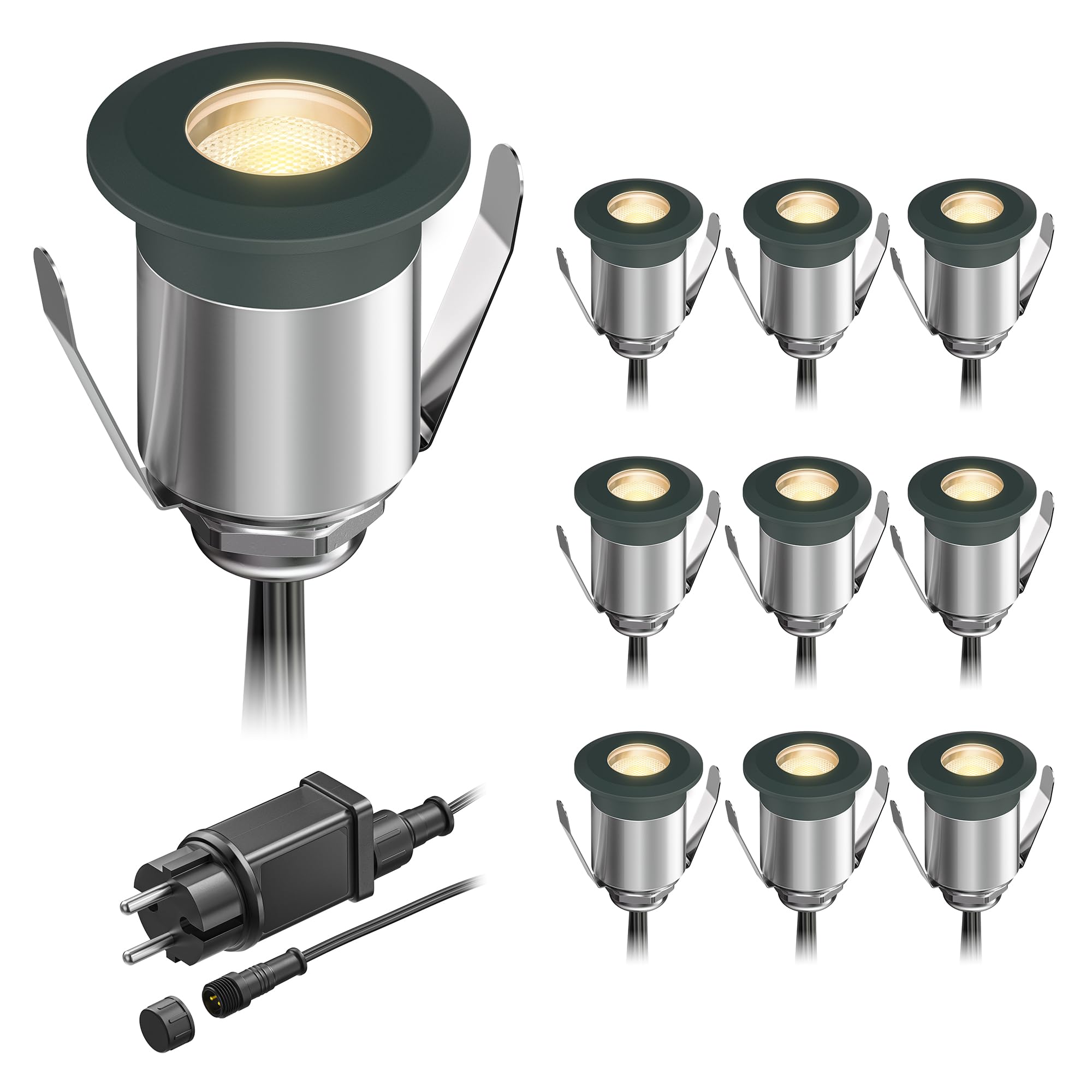 ledscom.de Luce da incasso a terra a LED BINO per esterni, antracite, IP67, 32 mm Ø, bianco caldo, set di 10