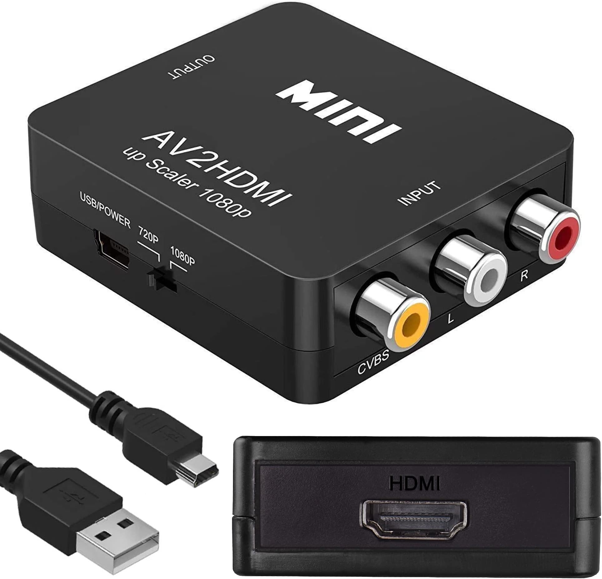 – XMSJSIY RCA to HDMI Converter,AV to HDMI,1080P RCA Composite CVBS Video Audio to HDMI Converter Adapter Support PAL/NTSC for TV PC VHS VCR DVD - Black