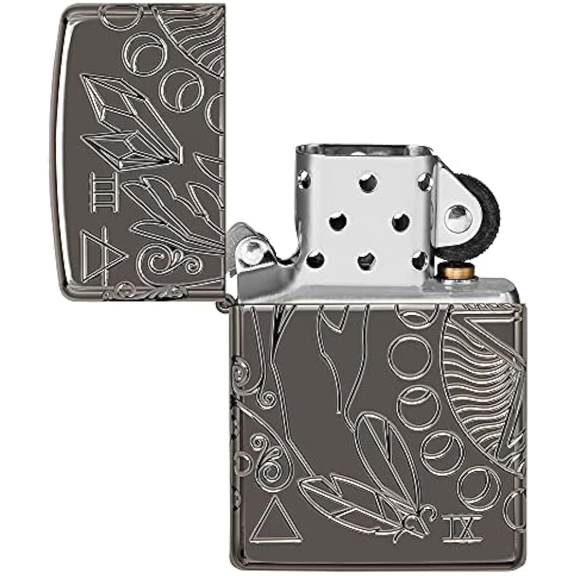 Zippo Briquet Tempête - Design Wicca, Multi Cut - Finition Armor Noir Poli Brillant - Rechargeable - Réutilisable - Design Coupe-Vent - Coffret Cadeau Fabriqué aux États-Unis