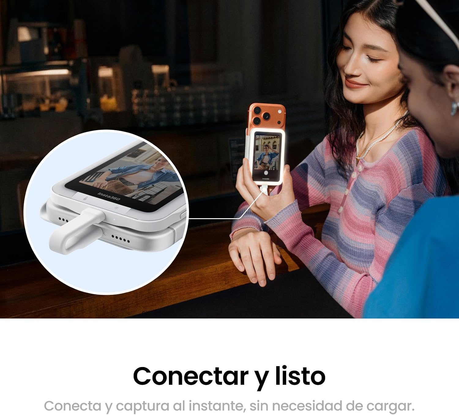 Insta360 Snap Selfie con luz – Pantalla de Monitor Selfie magnética 4K para Selfie y vlogging, Compatible con iPhone 15/16/17 Pro, iluminación Ajustable, manejo táctil 5