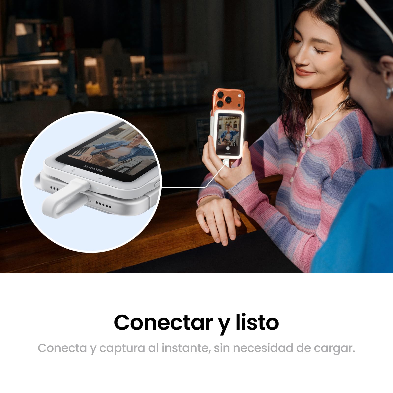 Insta360 Pantalla Snap Selfie con luz - Pantalla de Monitor Selfie magnética 4K para Selfie, vlogging, Compatible con iPhone 15/16/17 Pro, iluminación Ajustable, Control táctil