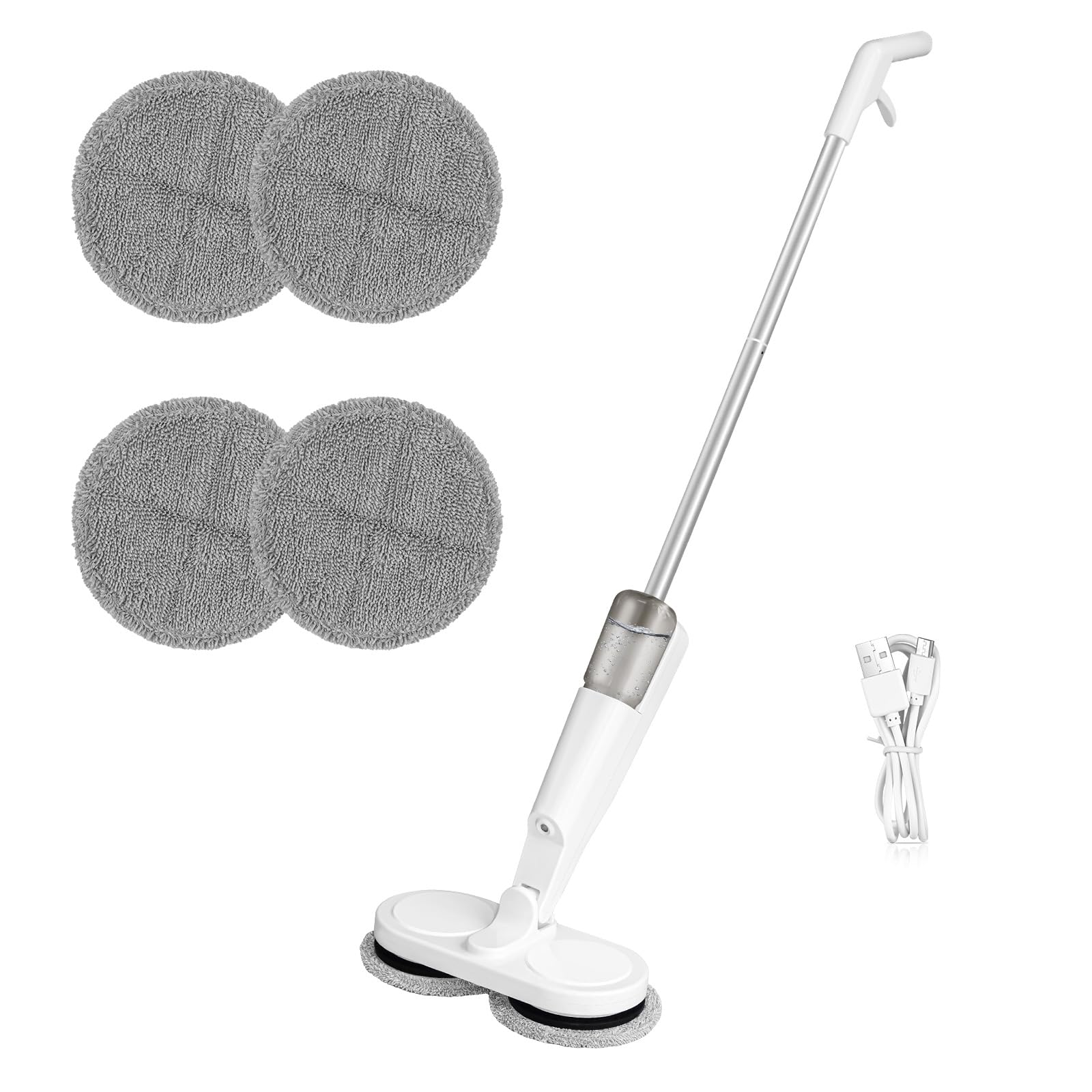 Mopa eléctrica inalámbrica con función de pulverización de agua, doble motor de giro rápido, depósito de 200 ml, tiempo de funcionamiento de 60 minutos, ligero para suelos duros, azulejos y laminados
