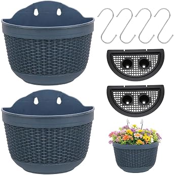 2 Pieces Hanging Basket Semicircular Hanging Plant Pot Hanging Basket Planters Hanging Basket with 4 Hooks Outdoor Flower Pots Hanging Planters Flower Pot Wall Mounted