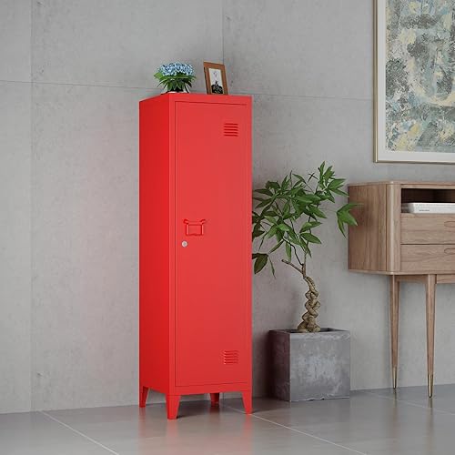 Miniatura 8 de MIOCASA Armario de metal para oficina en casa con puertas y estantes con cerradura de 3 puertas, organizador de archivadores para niños (gris)