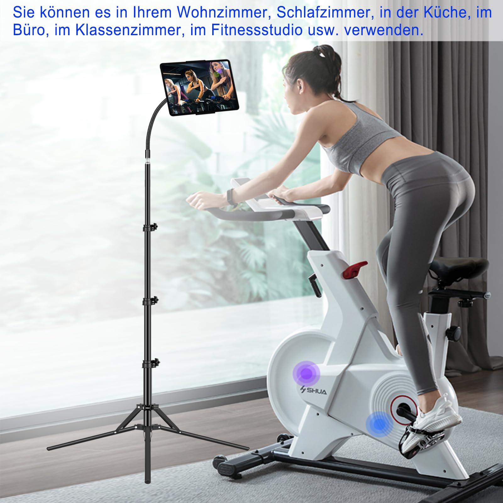 Supporto per tablet, supporto per tablet, regolabile in altezza fino a 67", per iPad Air Mini 6, 5, 4, 3, 2, iPad Pro 9.7, 10.5, 12.9, Tab, iPhone, tablet e smartphone da 4,5 – 12,9 pollici