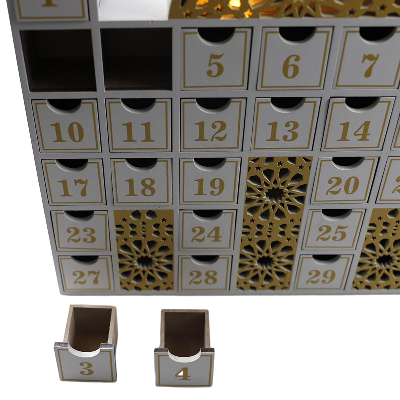 Calendario de cuenta regresiva de madera con luz LED, calendario de Adviento para niños y adultos, decoración del hogar, regalo de fiesta, calendario de Adviento Eid