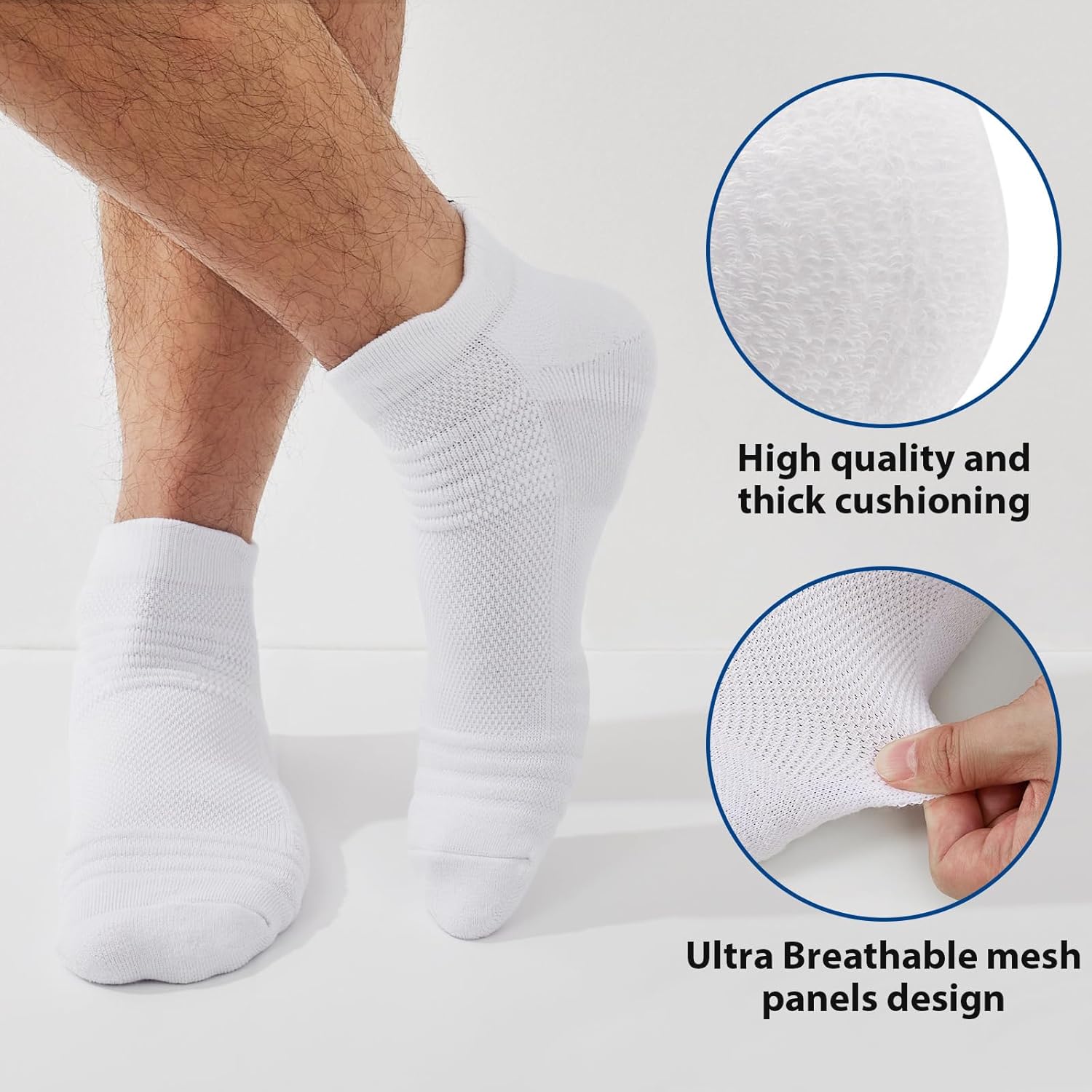 Men's Running Ankle Socks -6 pairs Athletic Cushioned Breathable Low Cut Sports Tab Socks for Men Size 7-9/9-12/12-15 - Image 4