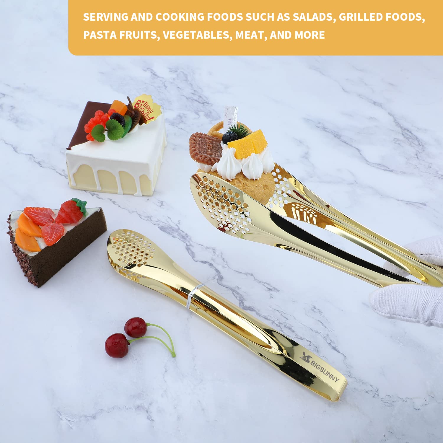 BIGSUNNY Pinzas para Buffet de Acero Inoxidable 11" Doradas para Cocinar y Servir