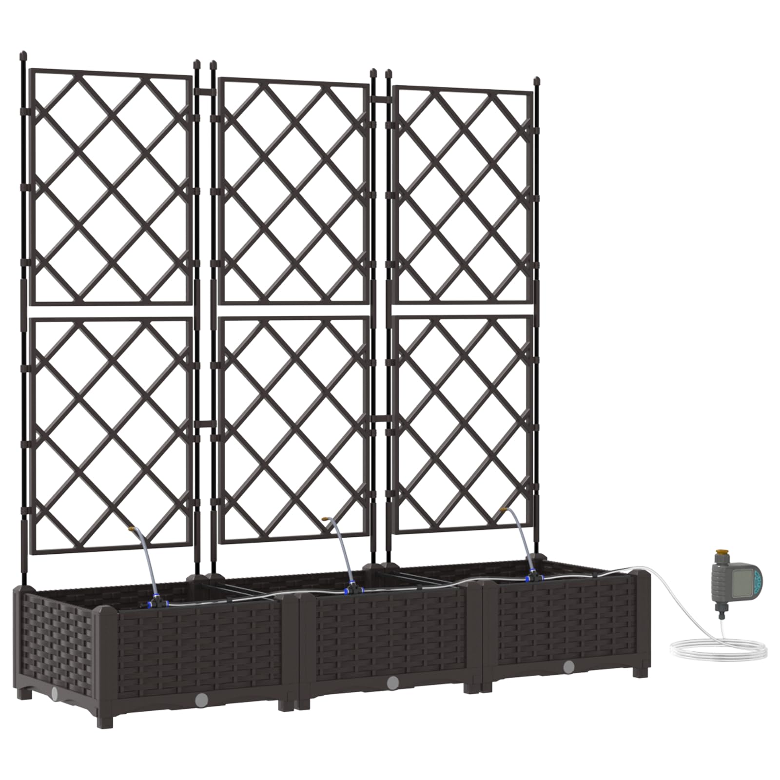 Macetas altas con sistema de riego y enrejado, juego de 3 unidades, color marrón, rectangular, 120 x 40 x 126 cm, para jardín, balcón, terraza, plástico resistente, mate, interior y exterior