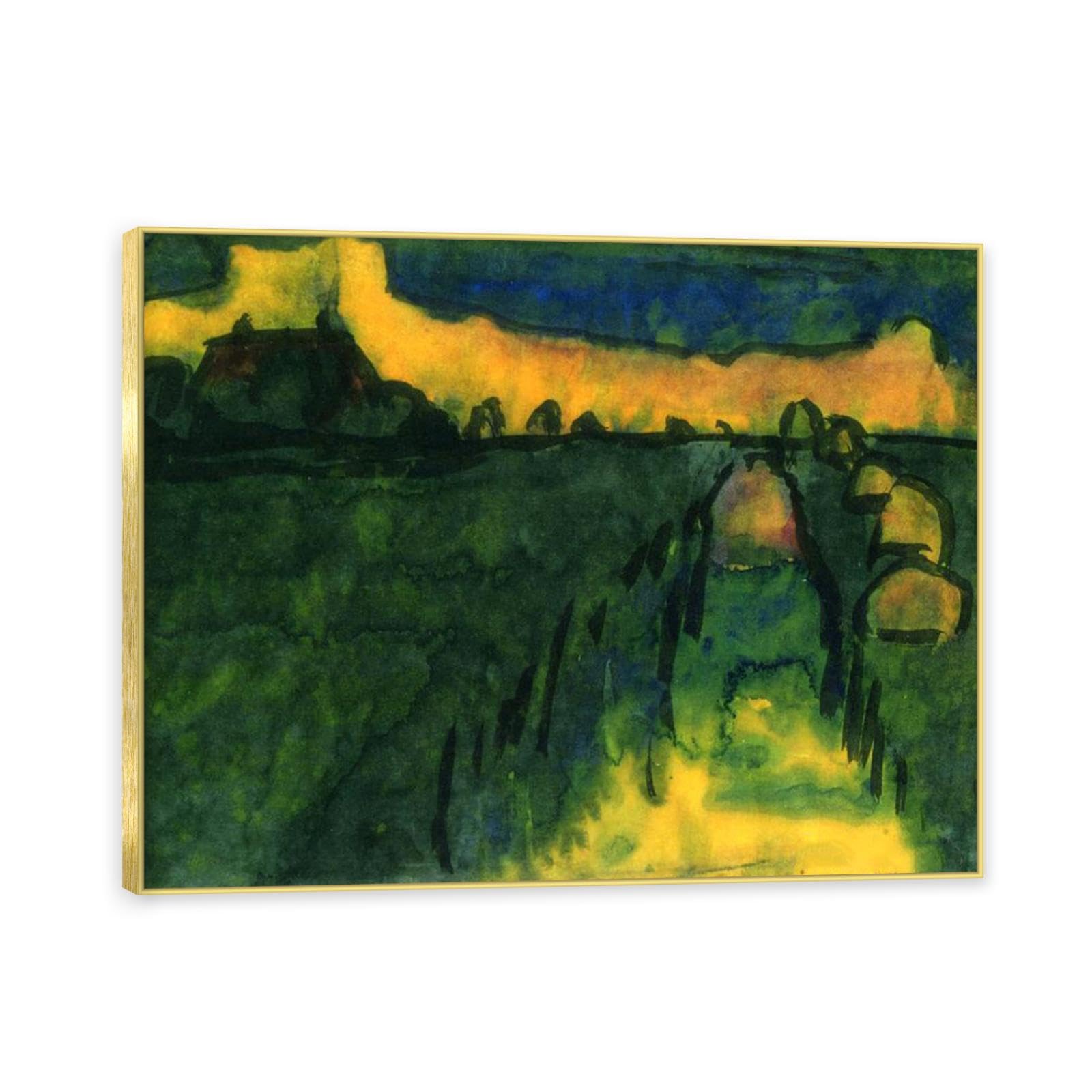 NHLDZYH Złota ramka. Nadruki Emil Nolde (Boathouse And Marsh), reprodukcje słynnych obrazów, abstrakcyjny obraz artystyczny do salonu sypialni wystrój domu. 50 x 65 cm